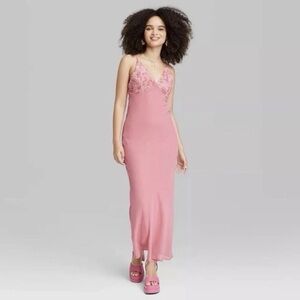 wild fable Lace-Top Floral Rosette Slip Maxi Dress - Rose Pink
